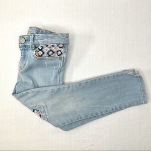 Gap Embroidered Pink / Blue Straight Leg Light Wash Jeans 4 Years